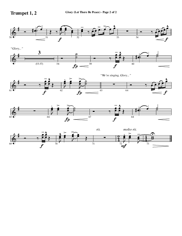 Glory (Let There Be Peace) (Choral Anthem SATB) Trumpet 1,2 (Word Music Choral / Arr. David Wise / Arr. David Shipps)