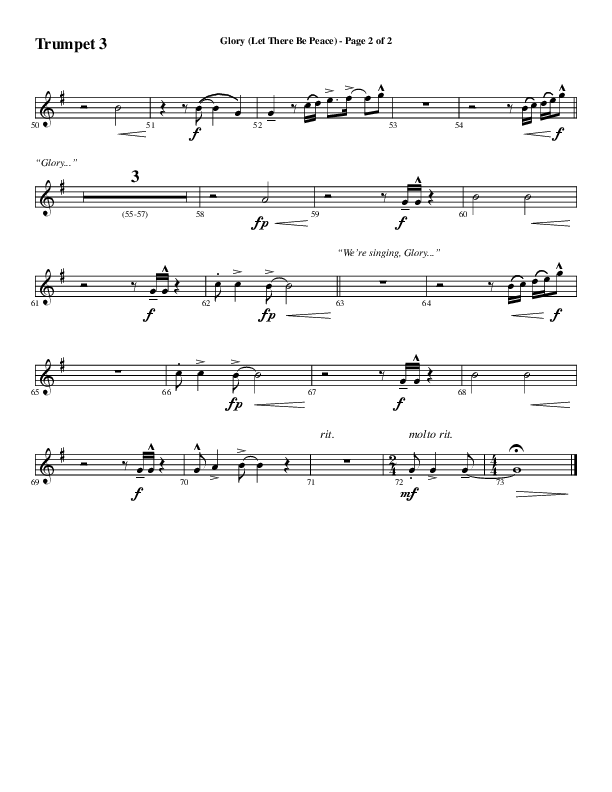 Glory (Let There Be Peace) (Choral Anthem SATB) Trumpet 3 (Word Music Choral / Arr. David Wise / Arr. David Shipps)