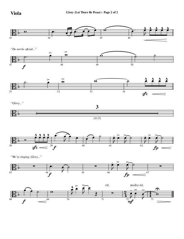 Glory (Let There Be Peace) (Choral Anthem SATB) Viola (Word Music Choral / Arr. David Wise / Arr. David Shipps)