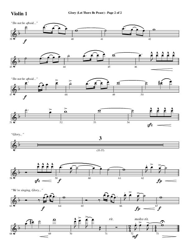 Glory (Let There Be Peace) (Choral Anthem SATB) Violin 1 (Word Music Choral / Arr. David Wise / Arr. David Shipps)