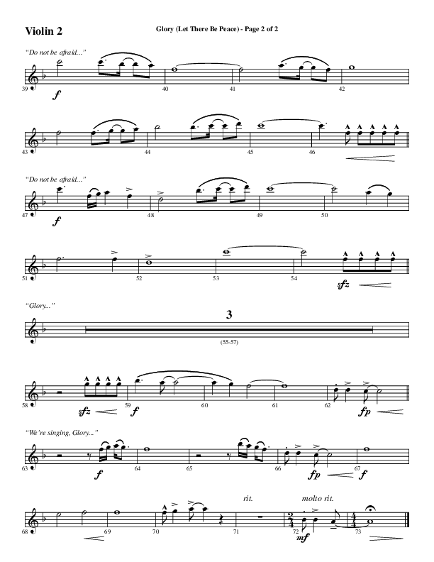 Glory (Let There Be Peace) (Choral Anthem SATB) Violin 2 (Word Music Choral / Arr. David Wise / Arr. David Shipps)