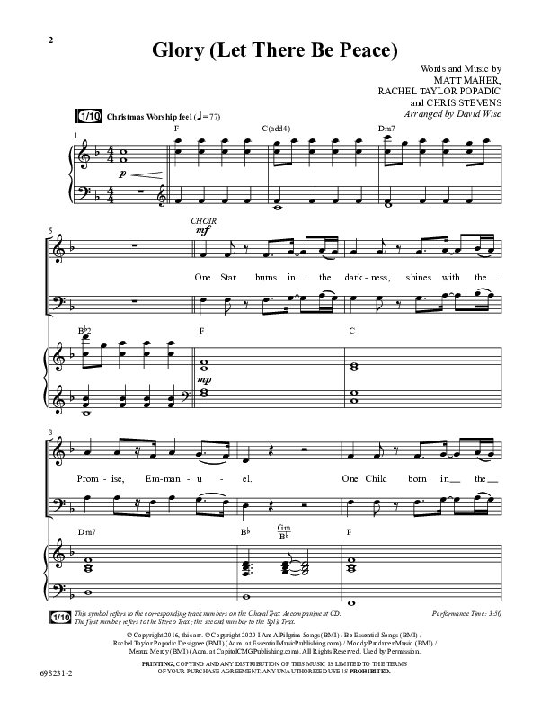 Glory (Let There Be Peace) (Choral Anthem SATB) Anthem (SATB/Piano) (Word Music Choral / Arr. David Wise / Arr. David Shipps)