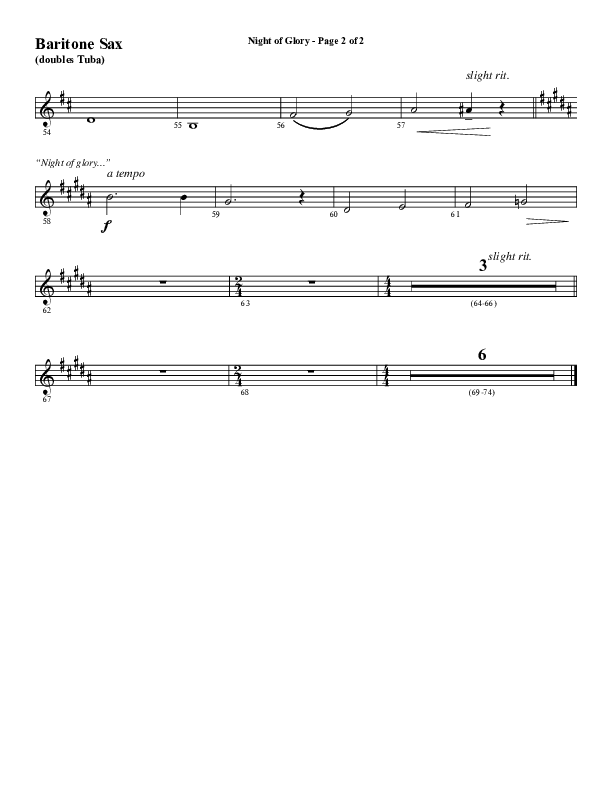 Night of Glory (Choral Anthem SATB) Bari Sax (Word Music Choral / Arr. David Wise / Orch. David Shipps)