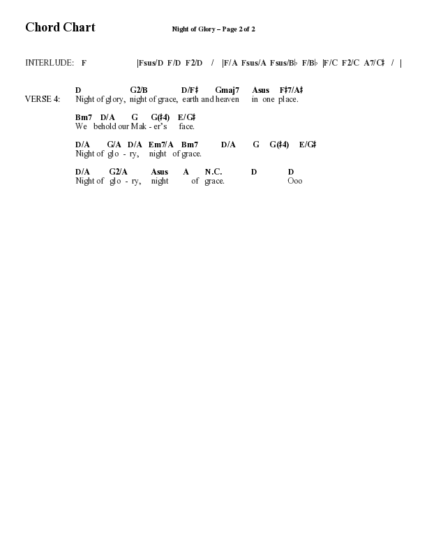 Night of Glory (Choral Anthem SATB) Chord Chart (Word Music Choral / Arr. David Wise / Orch. David Shipps)