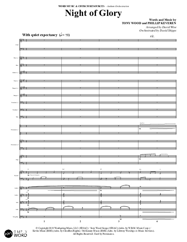 Night of Glory (Choral Anthem SATB) Conductor's Score (Word Music Choral / Arr. David Wise / Orch. David Shipps)