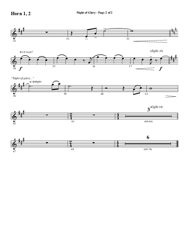 Night of Glory (Choral Anthem SATB) French Horn 1/2 (Word Music Choral / Arr. David Wise / Orch. David Shipps)