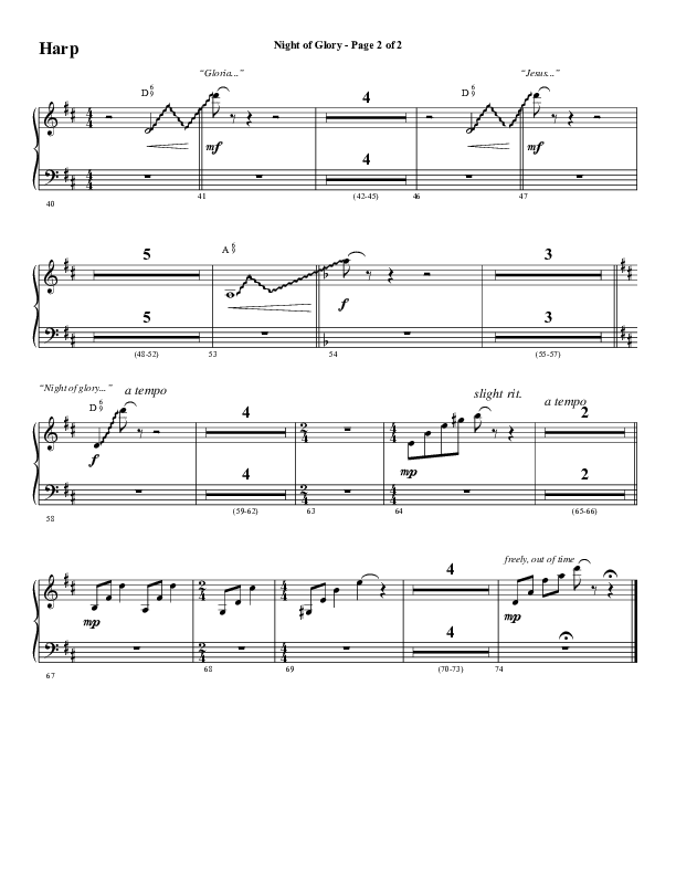Night of Glory (Choral Anthem SATB) Harp (Word Music Choral / Arr. David Wise / Orch. David Shipps)