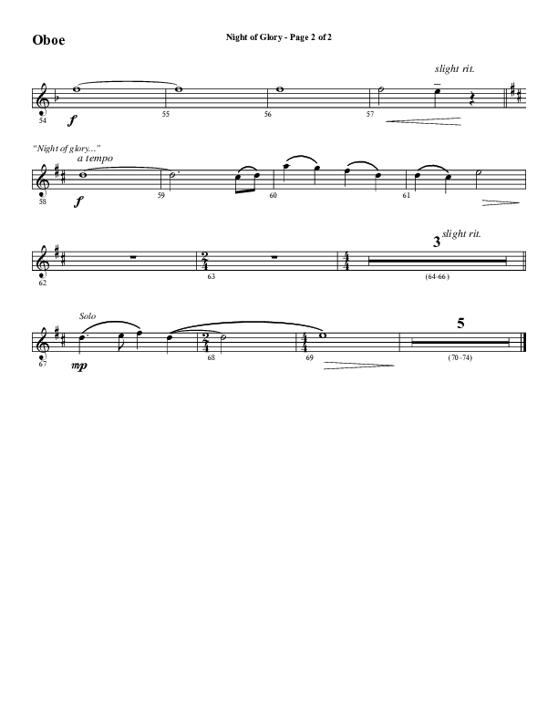 Night of Glory (Choral Anthem SATB) Oboe (Word Music Choral / Arr. David Wise / Orch. David Shipps)