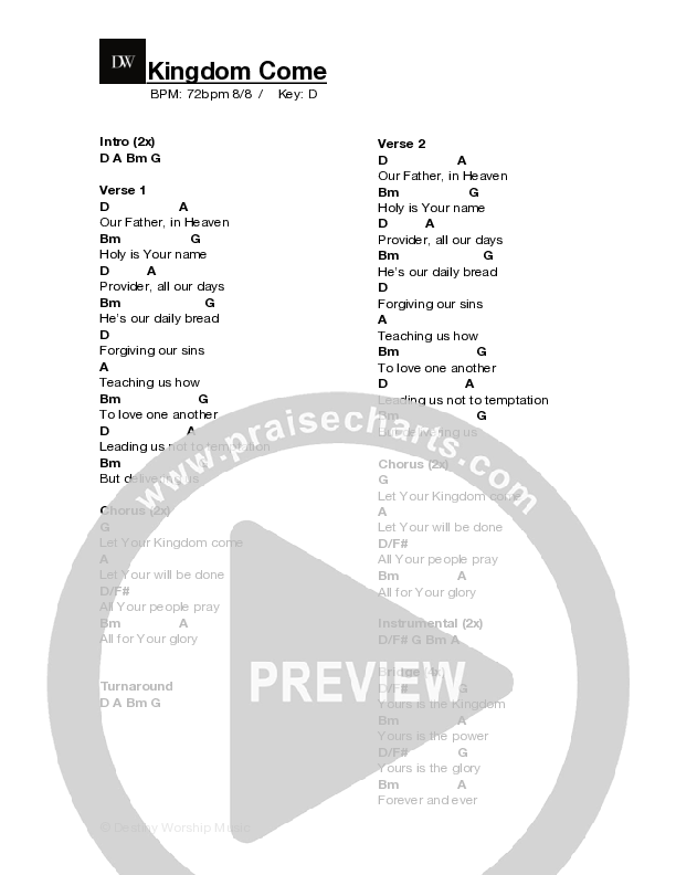 Kingdom Come Chords PDF (Destiny Worship Music) PraiseCharts
