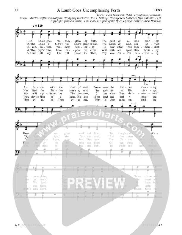 A Lamb Goes Uncomplaining Forth Hymn Sheet (SATB) (Traditional Hymn)