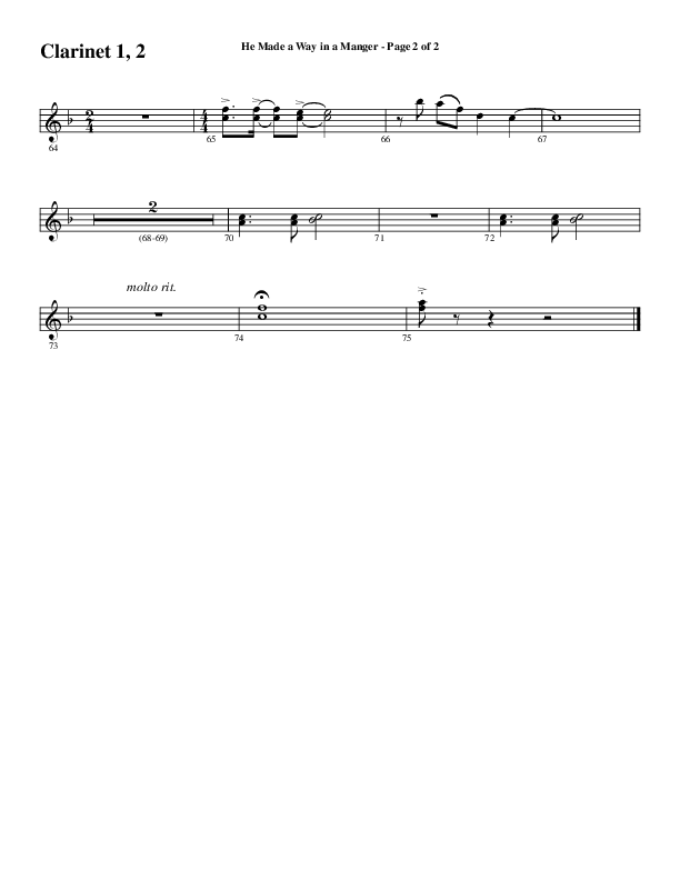 He Made A Way In A Manger (Choral Anthem SATB) Clarinet 1/2 (Word Music Choral / Arr. Russell Mauldin)