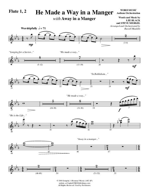 He Made A Way In A Manger (Choral Anthem SATB) Flute 1/2 (Word Music Choral / Arr. Russell Mauldin)