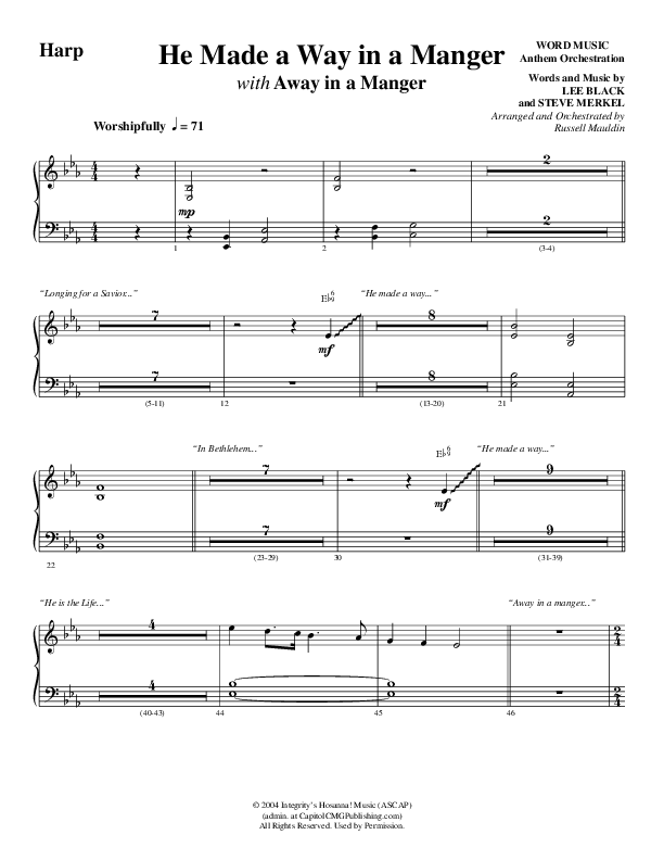 He Made A Way In A Manger (Choral Anthem SATB) Harp (Word Music Choral / Arr. Russell Mauldin)