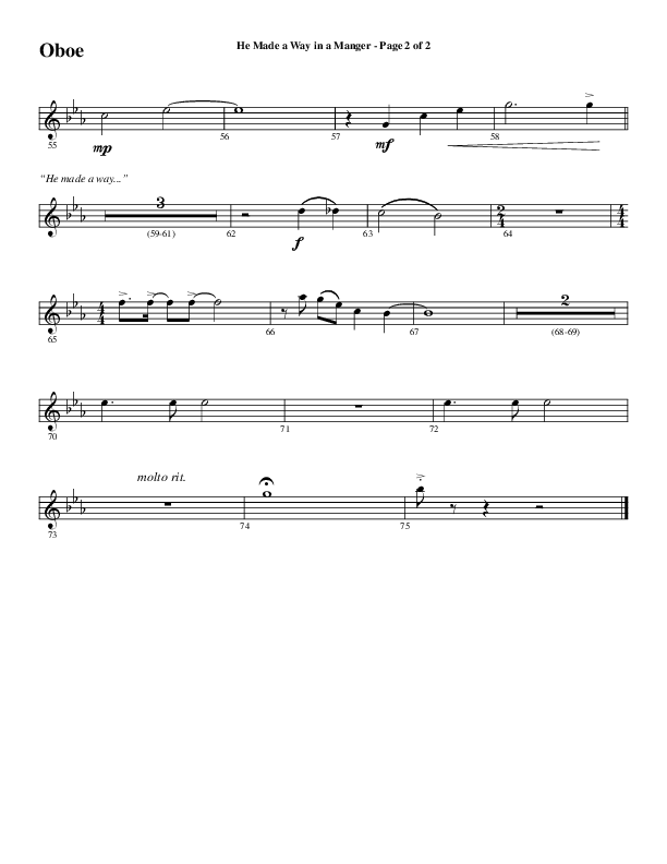 He Made A Way In A Manger (Choral Anthem SATB) Oboe (Word Music Choral / Arr. Russell Mauldin)