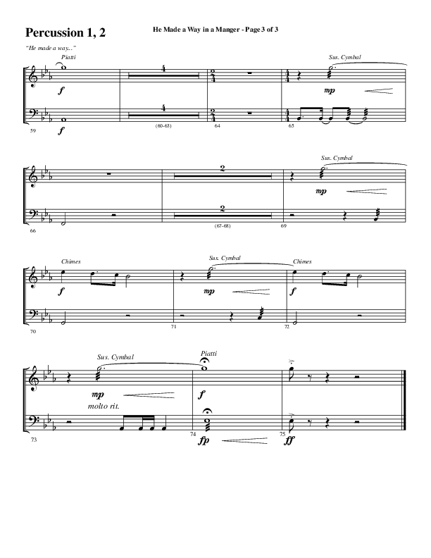 He Made A Way In A Manger (Choral Anthem SATB) Percussion 1/2 (Word Music Choral / Arr. Russell Mauldin)