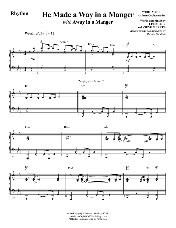 He Made A Way In A Manger (Choral Anthem SATB) Rhythm Chart (Word Music Choral / Arr. Russell Mauldin)