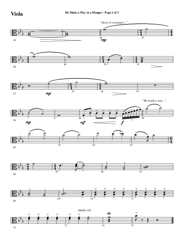 He Made A Way In A Manger (Choral Anthem SATB) Viola (Word Music Choral / Arr. Russell Mauldin)
