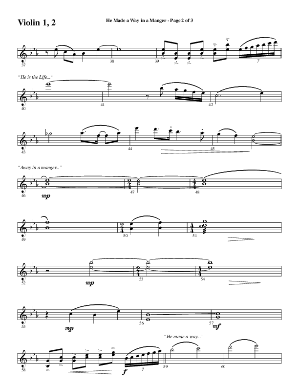 He Made A Way In A Manger (Choral Anthem SATB) Violin 1/2 (Word Music Choral / Arr. Russell Mauldin)