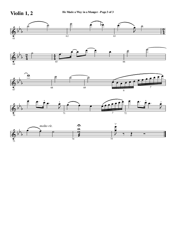 He Made A Way In A Manger (Choral Anthem SATB) Violin 1/2 (Word Music Choral / Arr. Russell Mauldin)