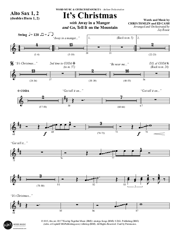 It's Christmas (Choral Anthem SATB) Alto Sax 1/2 (Word Music Choral / Arr. Jay Rouse)