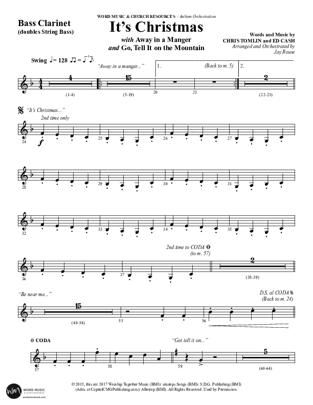 It's Christmas (Choral Anthem SATB) Bass Clarinet (Word Music Choral / Arr. Jay Rouse)