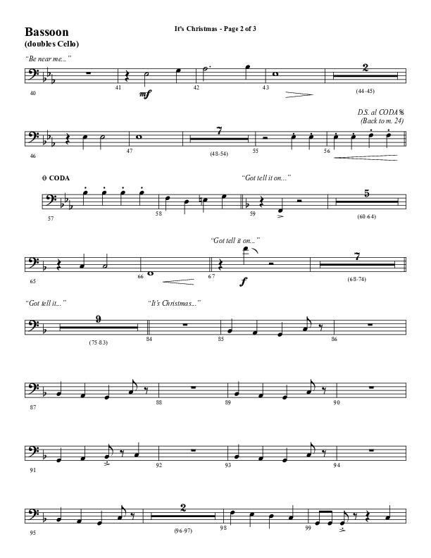 It's Christmas (Choral Anthem SATB) Bassoon (Word Music Choral / Arr. Jay Rouse)