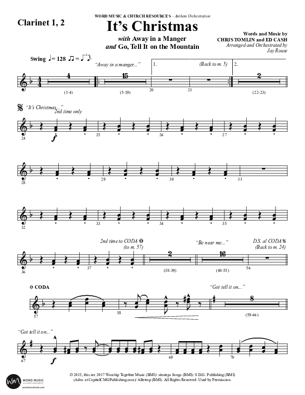 It's Christmas (Choral Anthem SATB) Clarinet 1/2 (Word Music Choral / Arr. Jay Rouse)