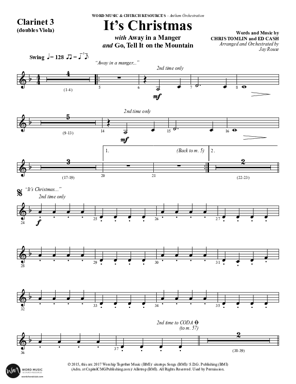 It's Christmas (Instrumental) Clarinet 3 (Word Music Choral / Arr. Jay Rouse)
