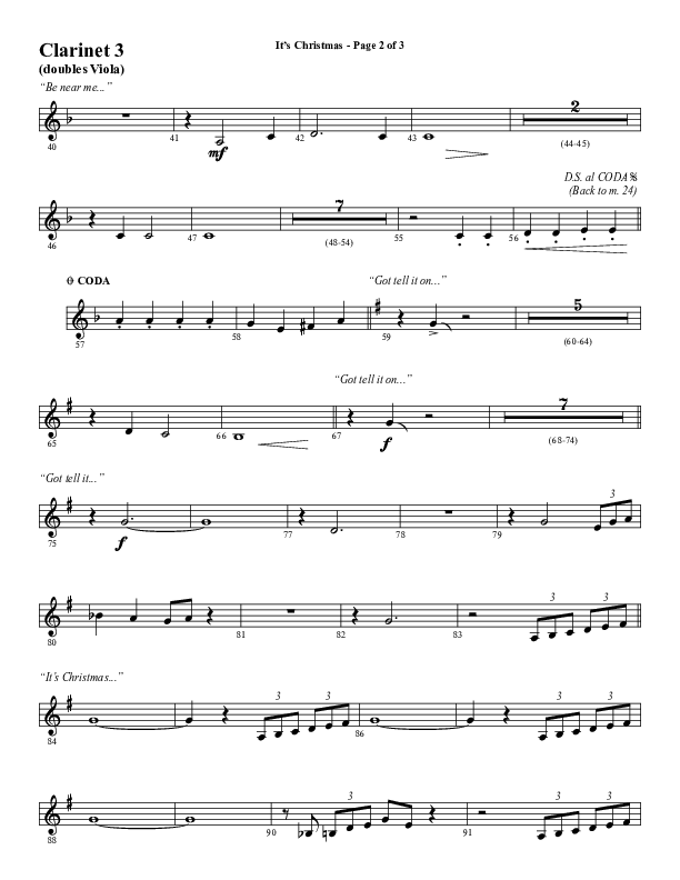 It's Christmas (Instrumental) Clarinet 3 (Word Music Choral / Arr. Jay Rouse)