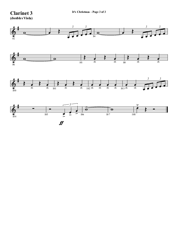 It's Christmas (Instrumental) Clarinet 3 (Word Music Choral / Arr. Jay Rouse)