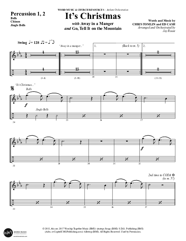 It's Christmas (Instrumental) Percussion 1/2 (Word Music Choral / Arr. Jay Rouse)