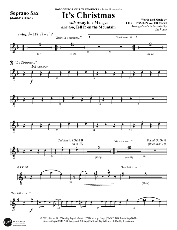 It's Christmas (Instrumental) Soprano Sax (Word Music Choral / Arr. Jay Rouse)