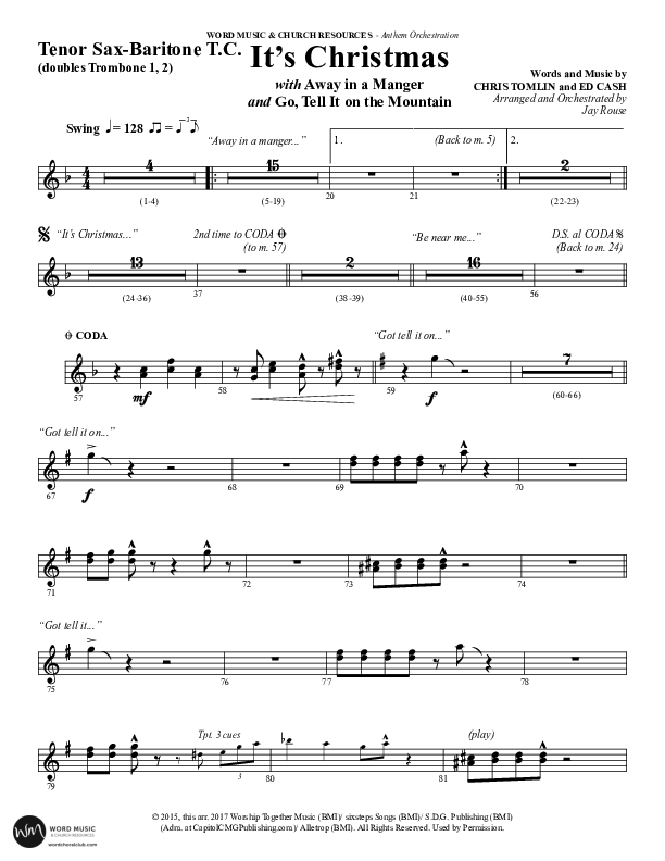 It's Christmas (Choral Anthem SATB) Tenor Sax/Baritone T.C. (Word Music Choral / Arr. Jay Rouse)