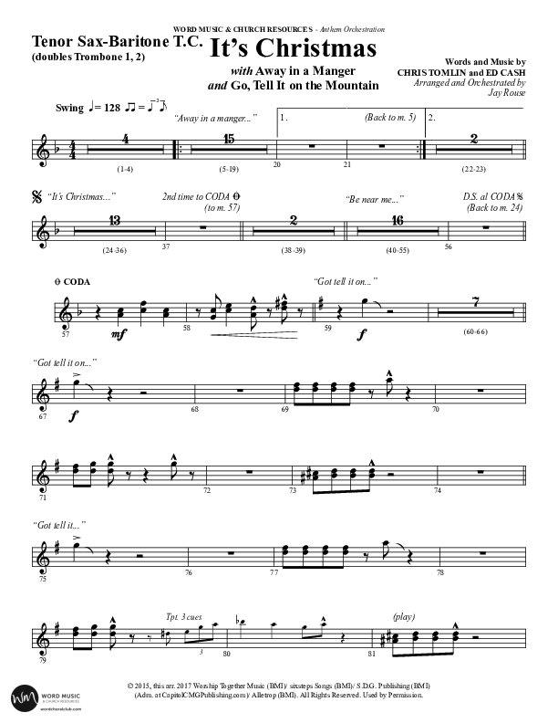 It's Christmas (Instrumental) Tenor Sax/Baritone T.C. (Word Music Choral / Arr. Jay Rouse)