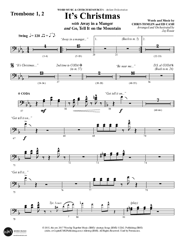 It's Christmas (Choral Anthem SATB) Trombone 1/2 (Word Music Choral / Arr. Jay Rouse)