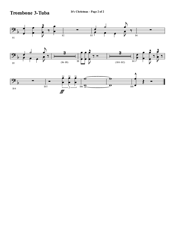 It's Christmas (Instrumental) Trombone 3/Tuba (Word Music Choral / Arr. Jay Rouse)