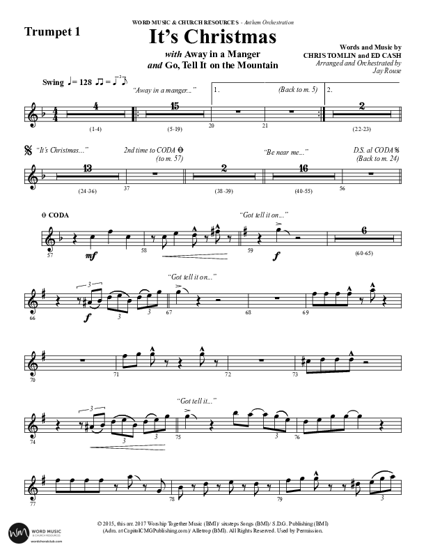 It's Christmas (Instrumental) Trumpet 1 (Word Music Choral / Arr. Jay Rouse)