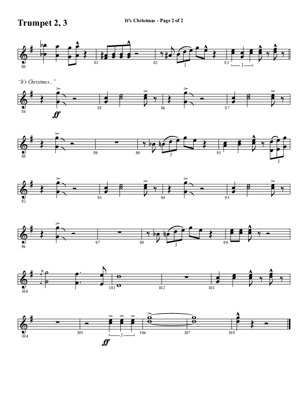 It's Christmas (Instrumental) Trumpet 2/3 (Word Music Choral / Arr. Jay Rouse)