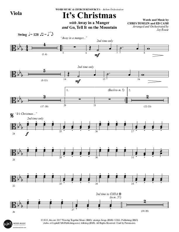 It's Christmas (Instrumental) Viola (Word Music Choral / Arr. Jay Rouse)