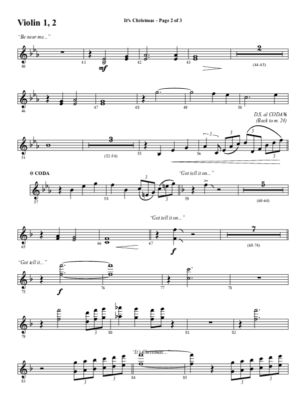 It's Christmas (Choral Anthem SATB) Violin 1/2 (Word Music Choral / Arr. Jay Rouse)
