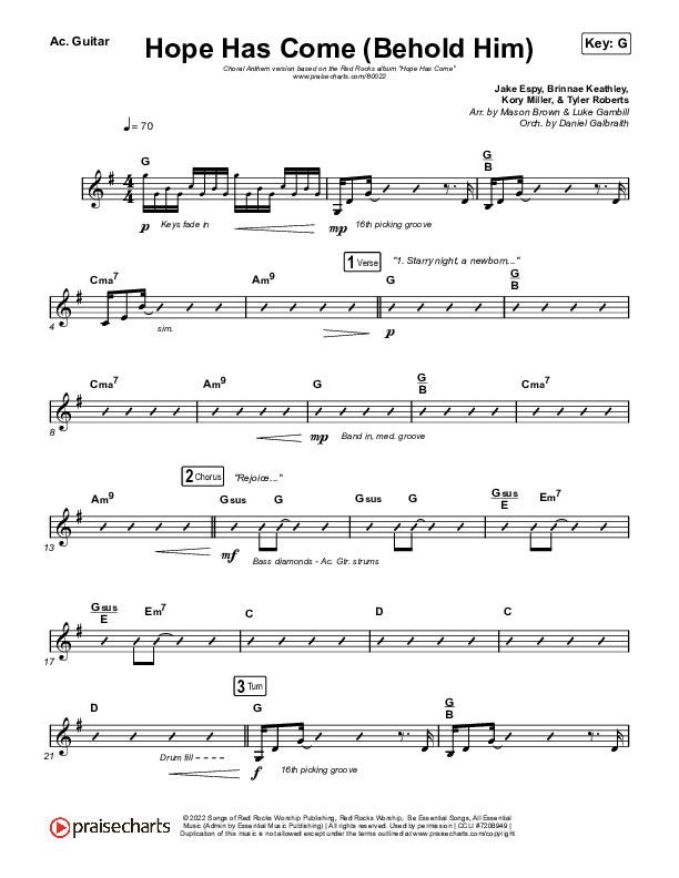 Hope Has Come (Behold Him) (Choral Anthem SATB) Acoustic Guitar (Red Rocks Worship / Arr. Luke Gambill)
