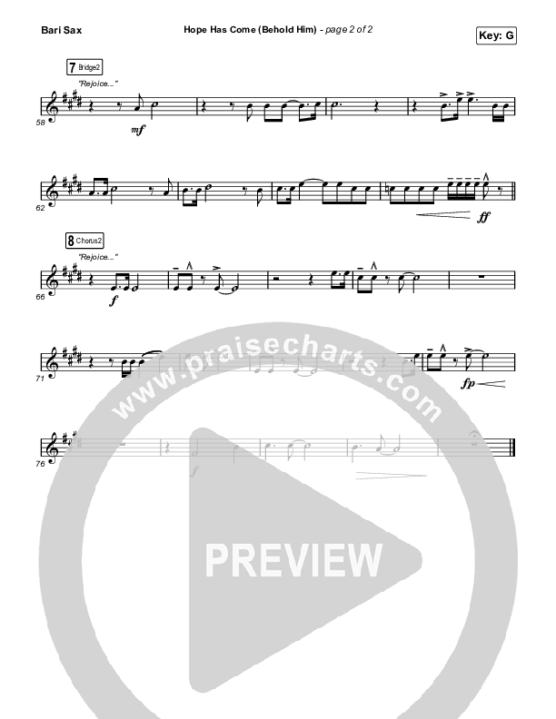 Hope Has Come (Behold Him) (Choral Anthem SATB) Bari Sax (Red Rocks Worship / Arr. Luke Gambill)