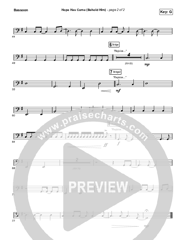 Hope Has Come (Behold Him) (Choral Anthem SATB) Bassoon (Red Rocks Worship / Arr. Luke Gambill)