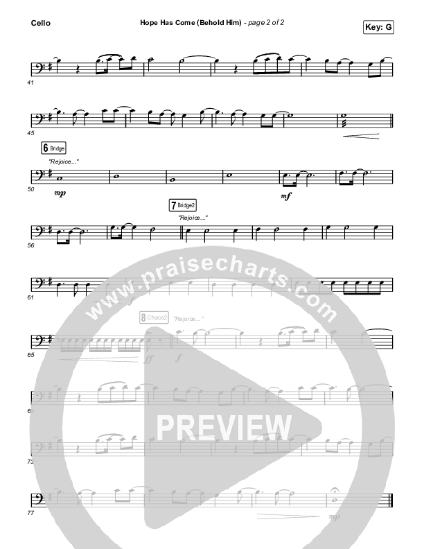 Hope Has Come (Behold Him) (Choral Anthem SATB) Cello (Red Rocks Worship / Arr. Luke Gambill)