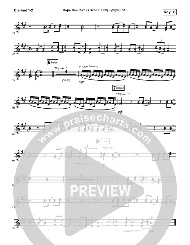 Hope Has Come (Behold Him) (Choral Anthem SATB) Clarinet 1,2 (Red Rocks Worship / Arr. Luke Gambill)