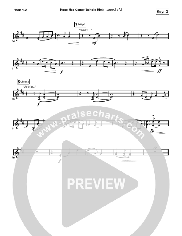 Hope Has Come (Behold Him) (Choral Anthem SATB) French Horn 1,2 (Red Rocks Worship / Arr. Luke Gambill)