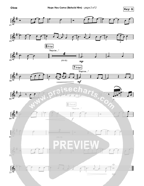 Hope Has Come (Behold Him) (Choral Anthem SATB) Oboe (Red Rocks Worship / Arr. Luke Gambill)