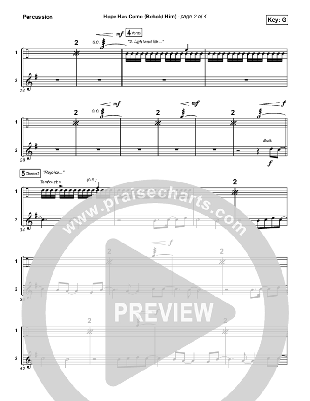 Hope Has Come (Behold Him) (Choral Anthem SATB) Percussion (Red Rocks Worship / Arr. Luke Gambill)
