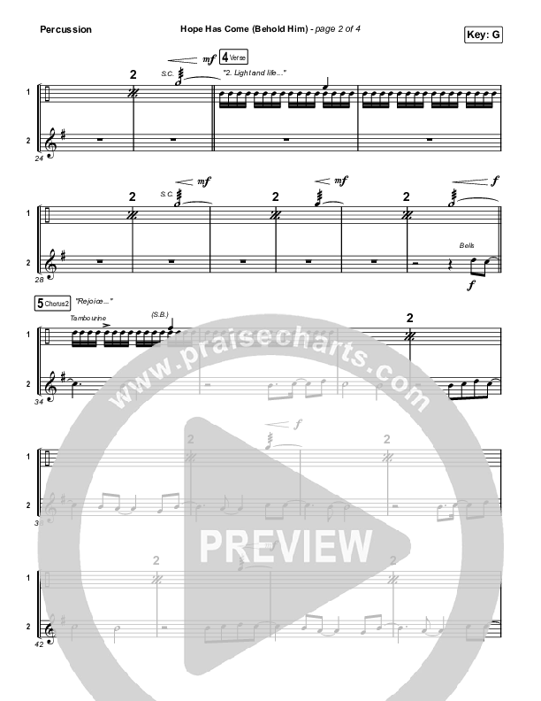 Hope Has Come (Behold Him) (Choral Anthem SATB) Percussion (Red Rocks Worship / Arr. Luke Gambill)