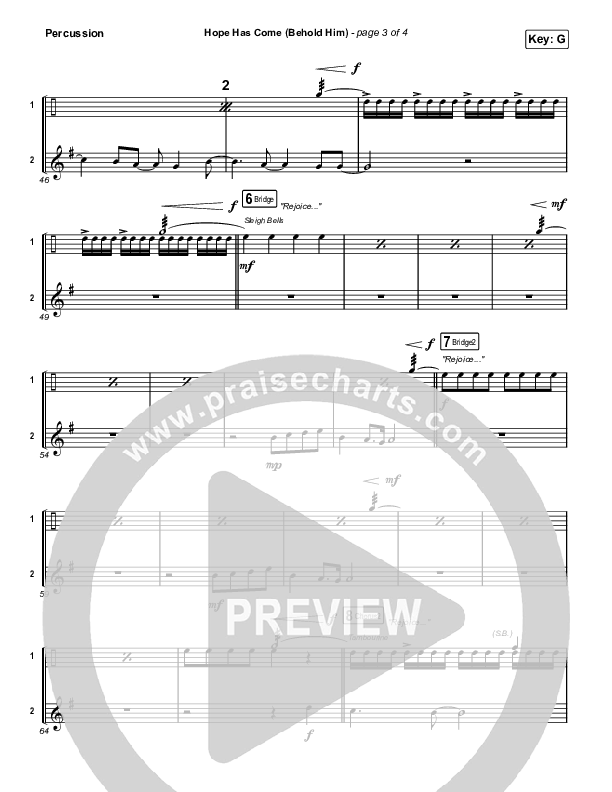 Hope Has Come (Behold Him) (Choral Anthem SATB) Percussion (Red Rocks Worship / Arr. Luke Gambill)